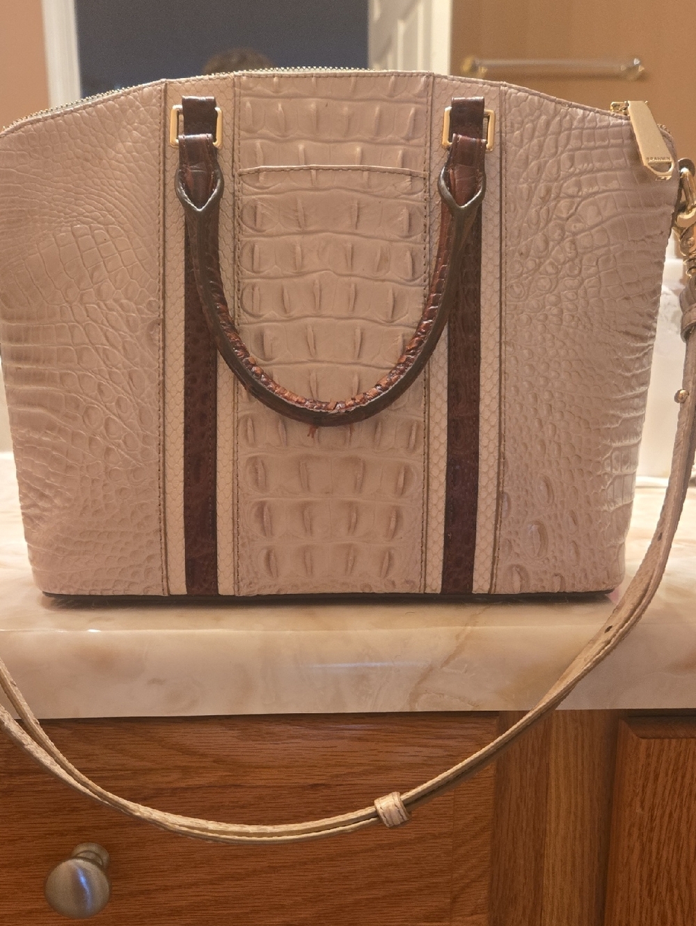 Brahmin Croc-Embossed Duxbury Satchel Handbag Coconut Soraya